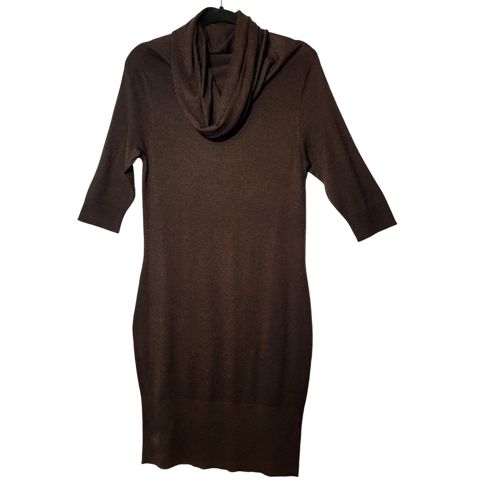 Banana Republic Dark Brown Silk Cashmere Cowl Neck Sweater Dress Medium Preppy
